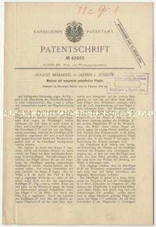 Patentschrift eines Windrades mit waagerecht umlaufenden Flügeln, Patent-Nr. 42680
