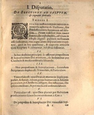 I. Disputatio, De electione Ad Salutem, Et Cognatis Articulis : Huberianismo opposita