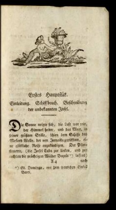 Erstes Hauptstük. Einleitung. Schiffbruch. Beschreibung der unbekannten Insel