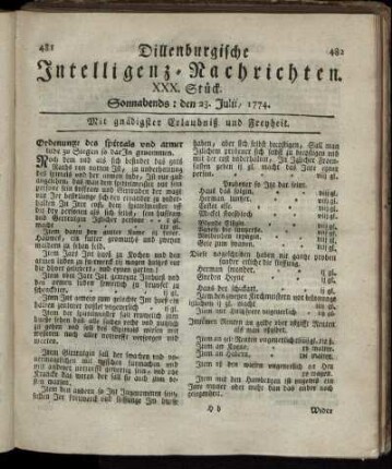 Sonnabends: den 23. Julii 1774.