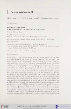 Forschungsschwerpunkt: Gehirn und Geist: Physische und psychische Funktionen des Gehirns