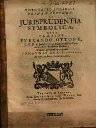 Disputatio Iuridica, Prima & Secunda, De Iurisprudentia Symbolica