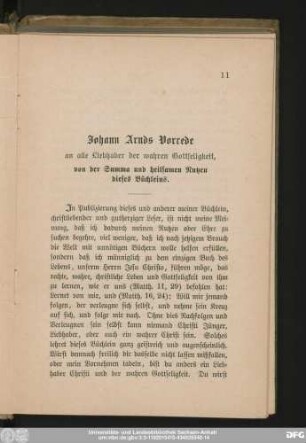 Johann Arnds Vorrede an alle Liebhaber der wahren Gottseligkeit, von der Summa und heilsamen Nutzen dieses Büchleins.
