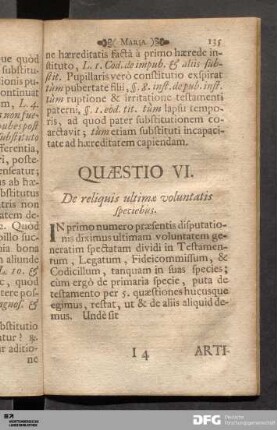Quæstio VI. De reliquis ultimæ voluntatis speciebus.