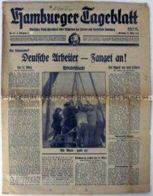 Regionale Tageszeitung der NSDAP "Hamburger Tageblatt" u.a. zur "Arbeitsschlacht" 1934