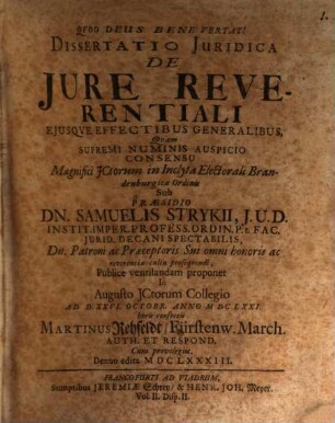 Dissertatio iuridica de iure reverentiali eiusque effectibus generalibus