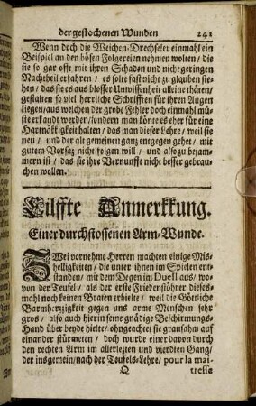 Eilffte Anmerkkung. Einer durchstossenen Arm-Wunde.