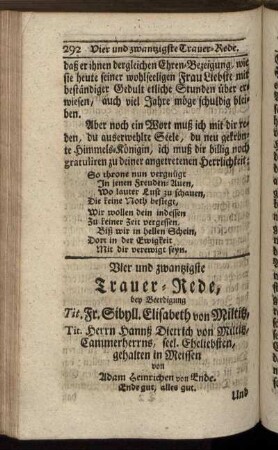 Vier und zwantzigste Trauer-Rede.