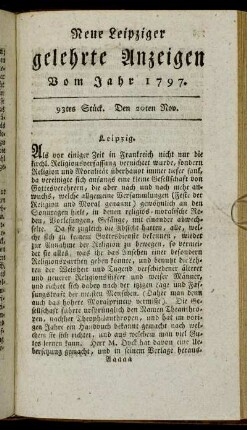 93tes Stück. Den 20ten Nov.