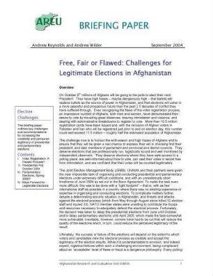Free, fair or flawed : challenges for legitimate elections in Afghanistan