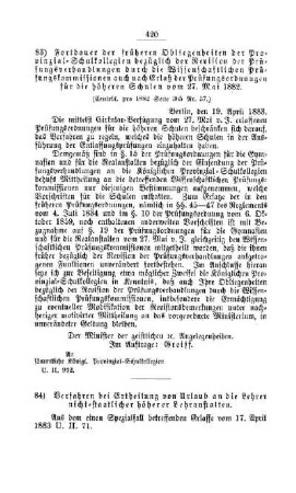 Verfahren bei Ertheilung von Urlaub an die Lehrer nicht-staatlicher höherer Lehranstalten : [III. Gymnasial- etc. Lehranstalten]