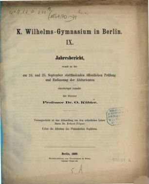 Jahresbericht : über das Schuljahr Ostern .... [1869]/70