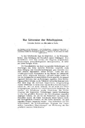 Zur Litteratur der Schulhygiene : kritischer Bericht