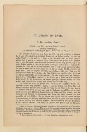 III. Literatur und Sprache