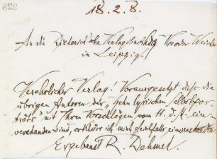 Brief an Dieterichs Verlagsbuchhandlung