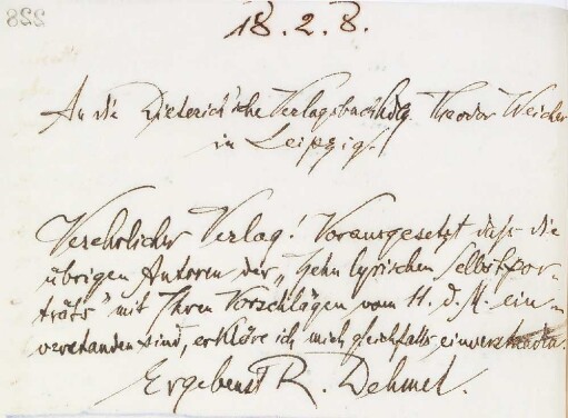Brief an Dieterichs Verlagsbuchhandlung