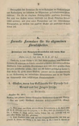 A. Formelle Formulare für die allgemeinen Förmlichkeiten.