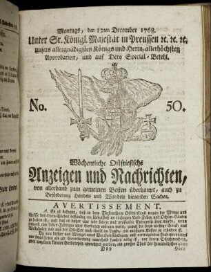 No. 50. Montags, den 12ten December 1768.