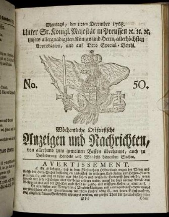 No. 50. Montags, den 12ten December 1768.
