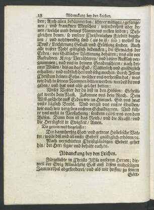 Abdanckung bey den Leichen.