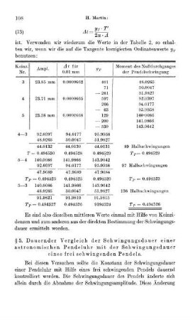 § 5. Dauernder Vergleich der Schwingungsdauer einer astronomischen Pendeluhr mit der Schwingungsdauer eines frei schwingenden Pendels.