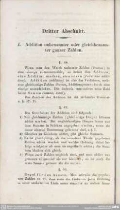 Dritter Abschnitt. I. Addition unbenannter oder gleichbenannter ganzer Zahlen
