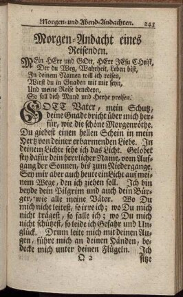 Morgen-Andacht eines Reisenden. - Hertzliches Verlangen nach dem ewigen Leben.