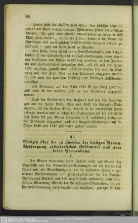 C. [über die zu den Zwecken der Armen-Versorgung bestimmten und erforderlichen Geldmittel]