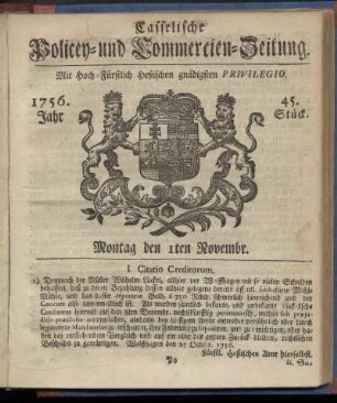 45. Stueck, Montag den 1ten Novembr. 1756
