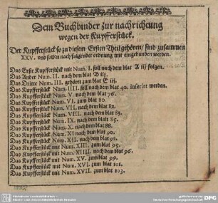Dem Buchbinder zur nachrichtung wegen der Kupfferstück.
