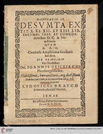 Dispvtatio IX. Desvmta Ex Tit. X. XI. XII. Et XIII. Lib. Secvndi Inst. Et Concordantibus D.C. & Nouell. locis