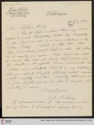 Briefe von William Henry Pickering an Max Wolf: Brief von William Henry Pickering an Max Wolf
