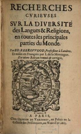 Recherches curieuses sur la diversité des langues et religions, en toutes les principales parties du monde