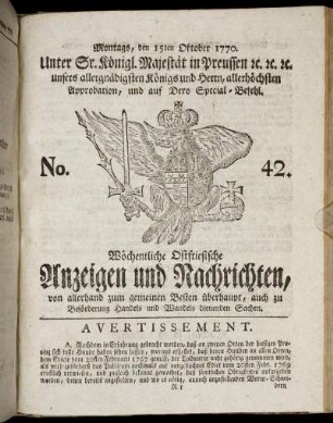 No. 42. Montags, den 15ten Oktober 1770.