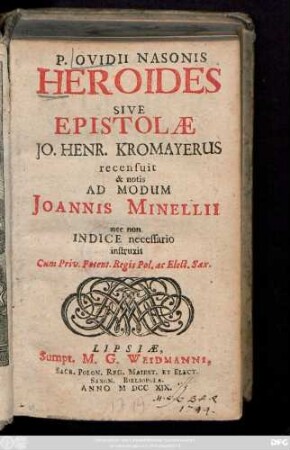 P. Ovidii Nasonis Heroides Sive Epistolæ