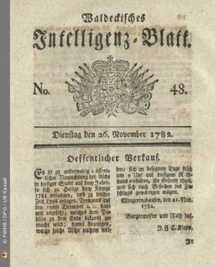 No. 48, Dienstag den 26. November 1782
