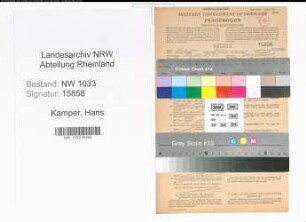 Entnazifizierung Hans Kamper , geb. 10.11.1921 (Maschinenbauer)