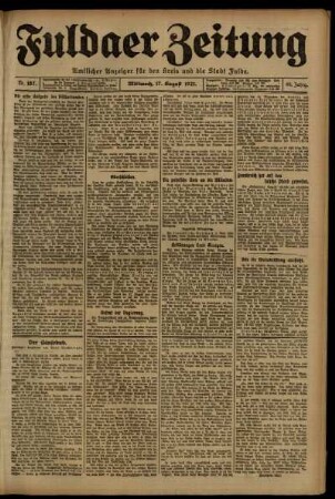 Erste Ausgabe vom Mittwoch, den 17. August 1921.