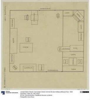 Darmstadt, Wiener Zimmer für die Weltausstellung Paris, 1900 Grundriss