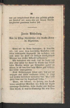 Zweite Abtheilung. Von der Pflege schwächlicher oder kranker Kinder im Allgemeinen.