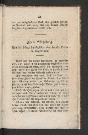 Zweite Abtheilung. Von der Pflege schwächlicher oder kranker Kinder im Allgemeinen.