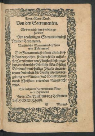 Von den Sacramenten. Wo von wirdt zum vierdten gehandlet?
