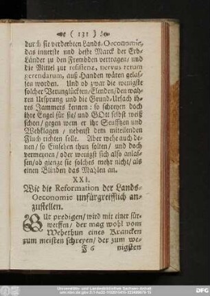 XXI. Wie die Reformation der Lands-Oeconomie unfürgreifflich anzustellen.