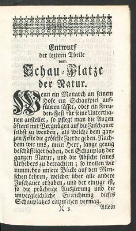Entwurf der leztern Theile vom Schau-Platze der Natur.
