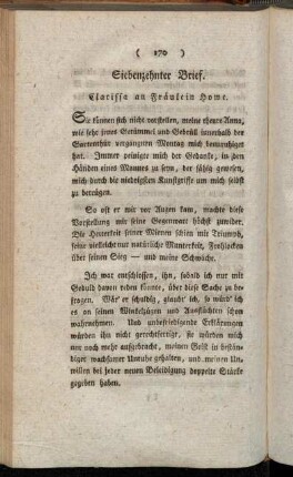 Siebenzehnter Brief. Clarissa an Fräulein Howe. - Zwanzigster Brief. Clarissa an Fräulein Howe.