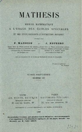 TOME SEPTIÈME DÉCEMBRE 1887.
