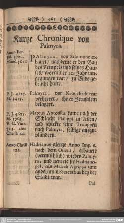 Kurtze Chronique von Palmyra