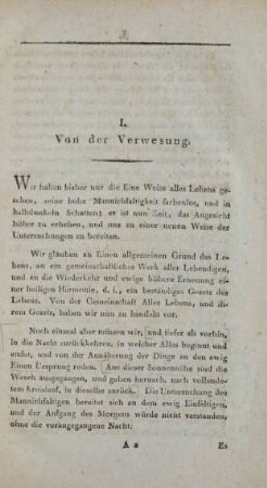 I. Von der Verwesung