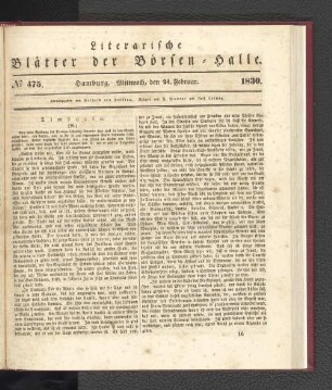 No 475. Hamburg. Mittwoch, den 24. Februar. 1830.