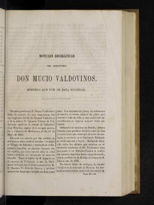 Noticias biográficas del presbítero Don Mucio Valdovinos